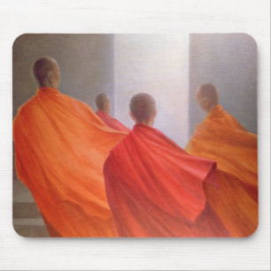 Vier Mönche auf Tempel-Schritten Mousepad