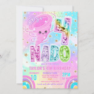 Vier Nado Regenbogen Glitter 4. Geburtstagsfeier Einladung