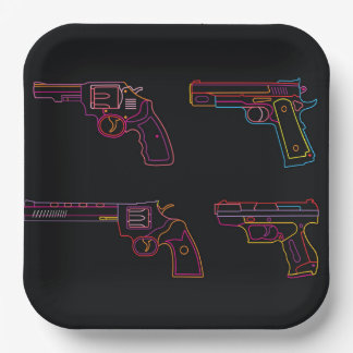 Vier Neon-Handgun-Schilder Pappteller