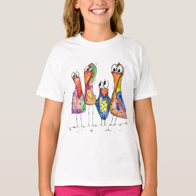 Vier Niedliche und schwindelerregende Vögel T-Shirt (Vorderseite)
