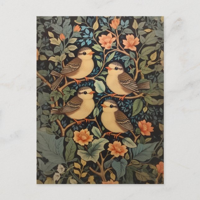 Vier Niedliche Vogelarten Inspiriert Postkarte (Vorderseite)