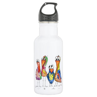 Vier Niedliche Whimsikfarbige Vögel Edelstahlflasche