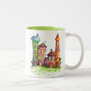 Vier Niedliche Whimsikhäuser Zweifarbige Tasse