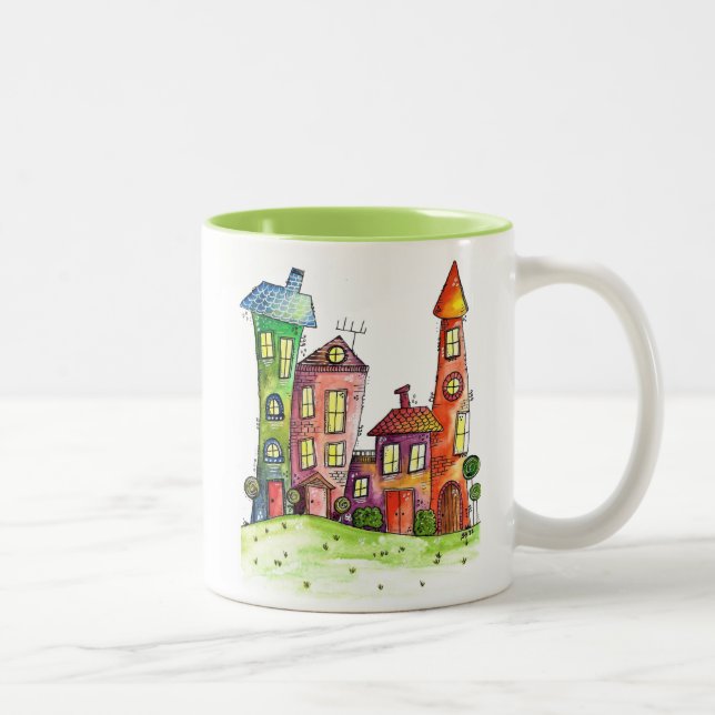 Vier Niedliche Whimsikhäuser Zweifarbige Tasse (Rechts)