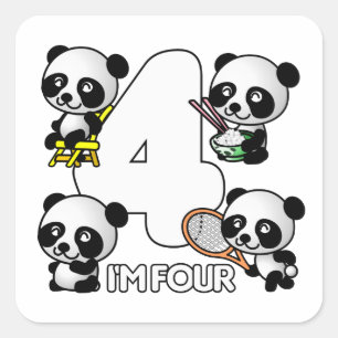 VIER PANDAS-Aufkleber Quadratischer Aufkleber
