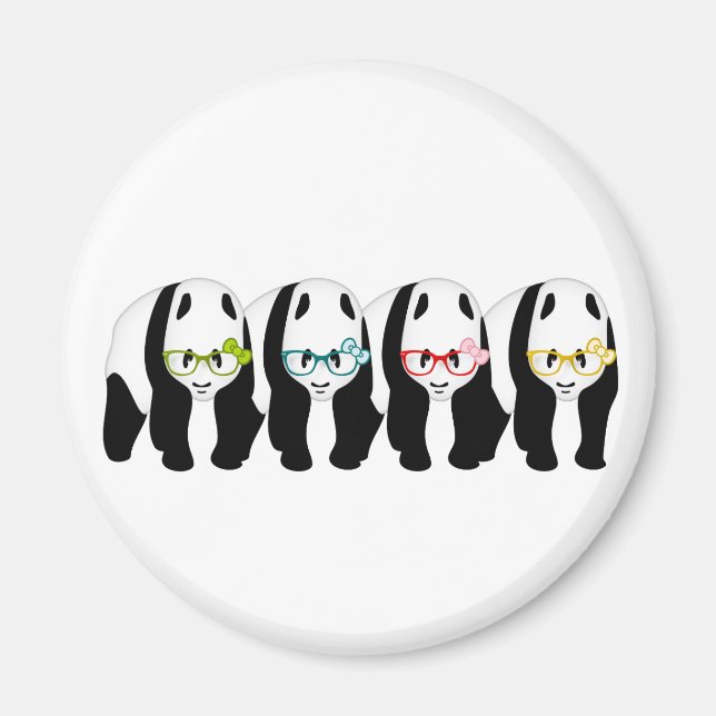 Vier Pandas mit Brille Magnet (Vorne)