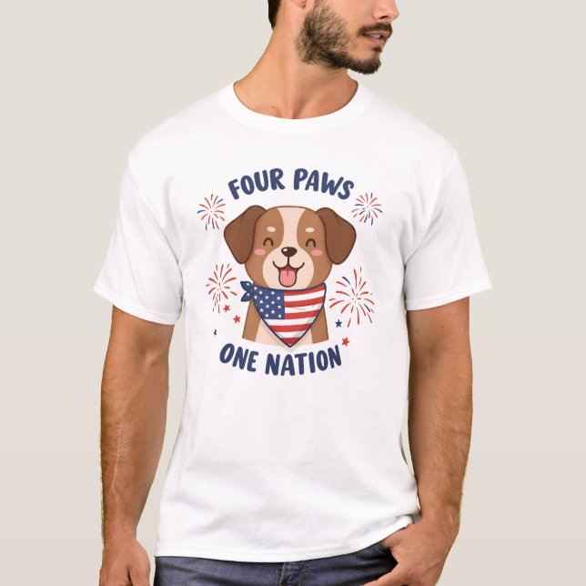 Vier Paws One Nation 4. Juli Hund T-Shirt (Vorderseite)