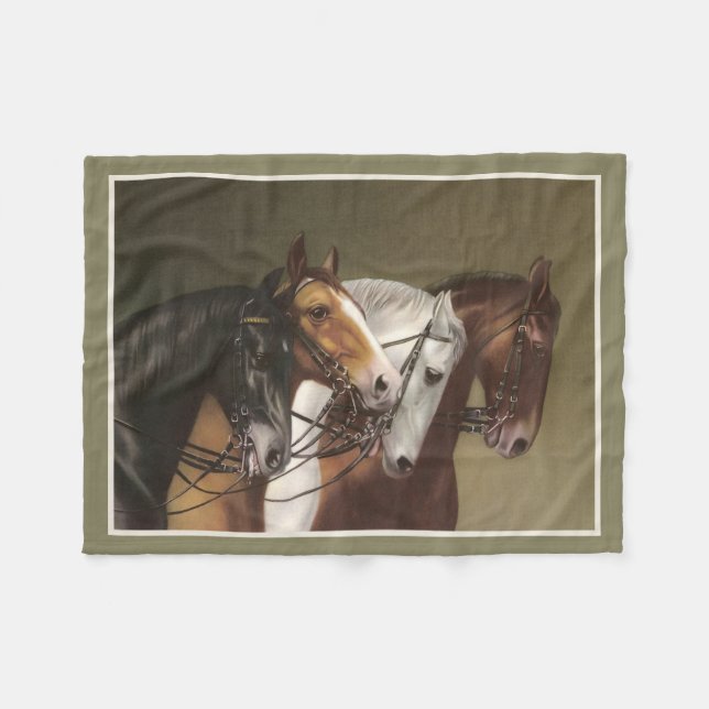 VIER PFERDfeine Kunst-Druck-Fleece-Decke Fleecedecke (Vorderseite (Horizontal))