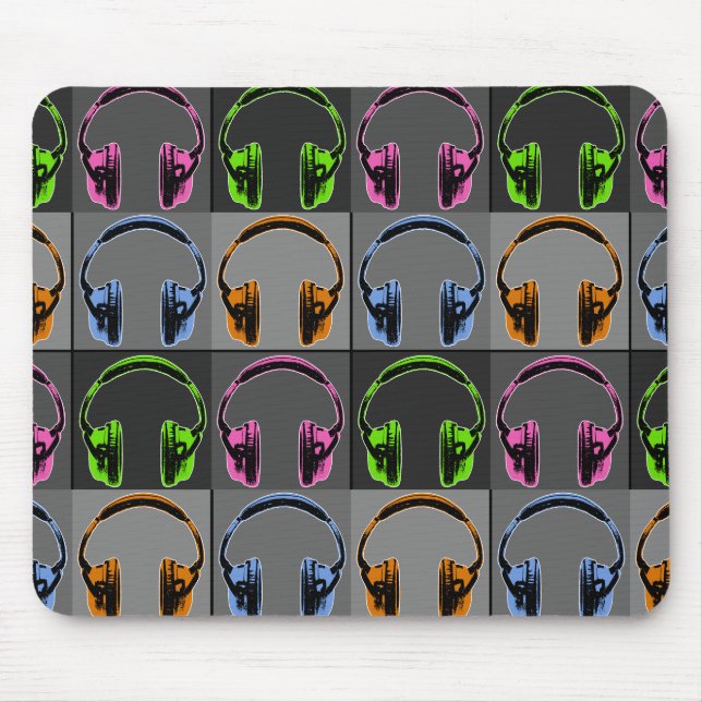 Vier Pop Art Kopfhörer Mousepad (Vorne)