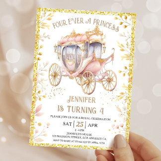 Vier Prinzessinnen Carriage Princess 4. Geburtstag Einladung