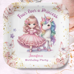 Vier pro Prinzessin Einhorn am 4. Geburtstag Pappteller