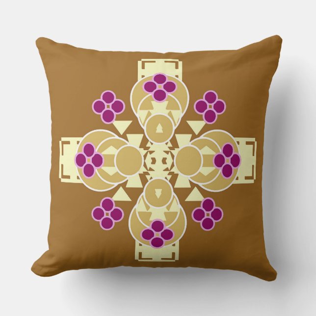 Vier Punkte Mandala - Gold, Creme und Violett Kissen (Vorderseite)