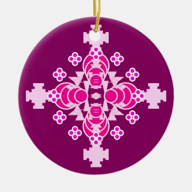 Vier Punkte Mandala - hellrosa und pflaumenfarbene Keramik Ornament (Vorne)
