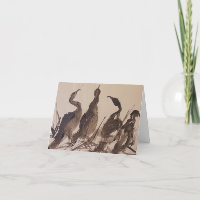 Vier Reiher auf dem Strand; Aquarell notecard Karte (Vorderseite)