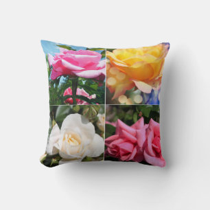 vier rosa, weiße, gelbe, rosa Blume Kissen