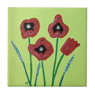 Vier rote Poppies Fliese