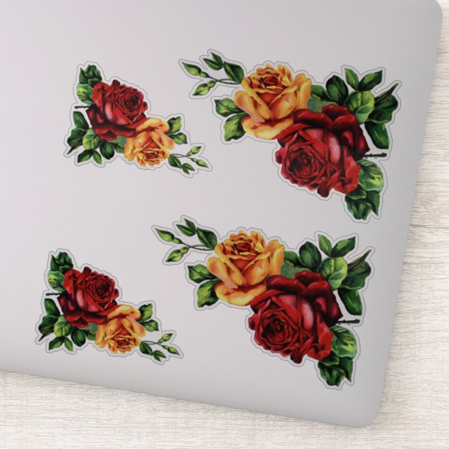 Vier Rote und goldgelbe Rosen Aufkleber (Detail)