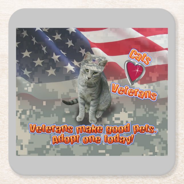 Vier Schlachten Buddies-Katzen-Liebe Veteranen Rechteckiger Pappuntersetzer (Vorderseite)