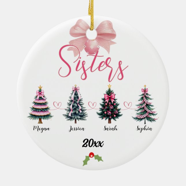 Vier Schwestern Weihnachtsbaum mit Individuellen N Keramik Ornament (Hinten)