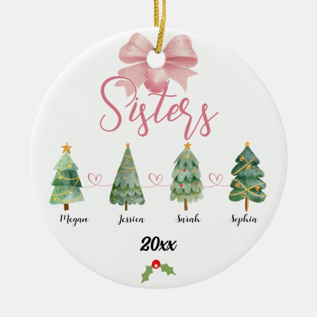 Vier Schwestern Weihnachtsbaum mit Individuellen N Keramik Ornament (Vorne)