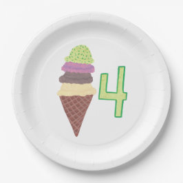 Vier Scoops Eiscreme-Kone Geburtstagspapier-Teller Pappteller