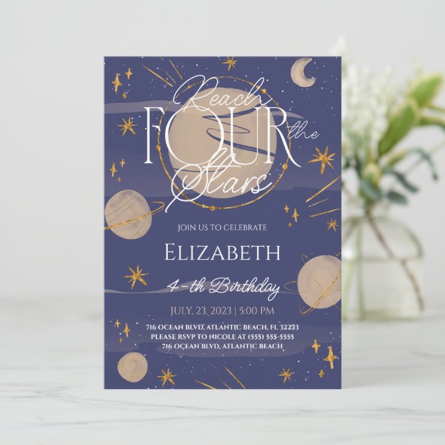 Vier Sterne Einladung zum Geburtstag (Stehend Vorderseite)