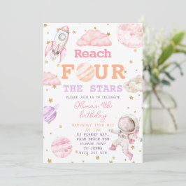 Vier Sterne Girls Space 4. Geburtstag Einladung