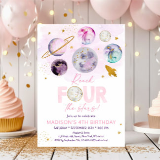 Vier Sterne Rosa Welt Geburtstag erreichen Einladung