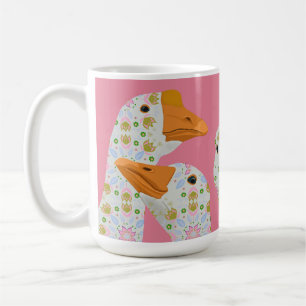Vier süße Gänse mit Blumenmuster Rosa Kaffeetasse