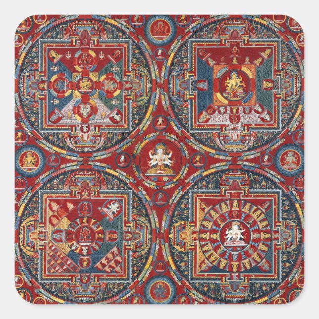 Vier tibetische Mandalas der Vajravali-Serie Quadratischer Aufkleber (Vorderseite)