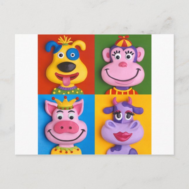 Vier Tiergesichter Postkarte (Vorderseite)