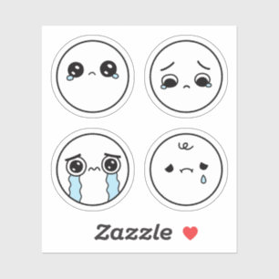 Vier traurige Gesichter Emoji Aufkleber Set