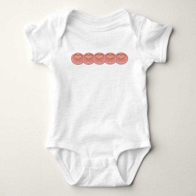 Vier verbundene Lachsfarbherz-Grafik-Reihe Baby Strampler (Vorderseite)