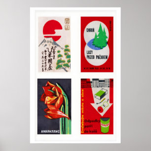 Vier Vintage-Streichholzschachtel-Etiketten Mitte  Poster