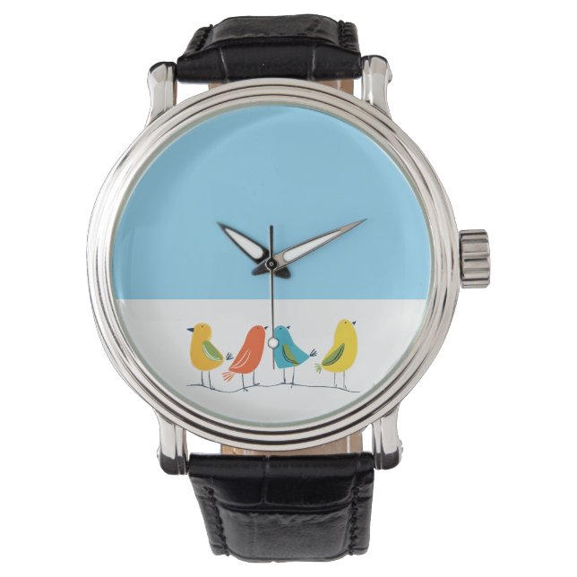 Vier Vögel auf einem Zweig Armbanduhr (Vorderseite)