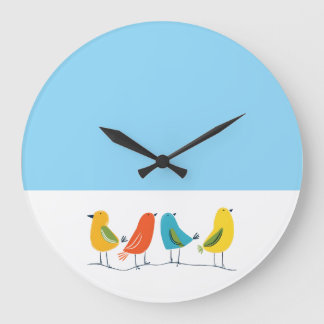 Vier Vögel auf einem Zweig Große Wanduhr