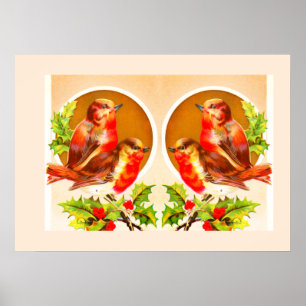 Vier Weihnachtsrotkehlchen Poster