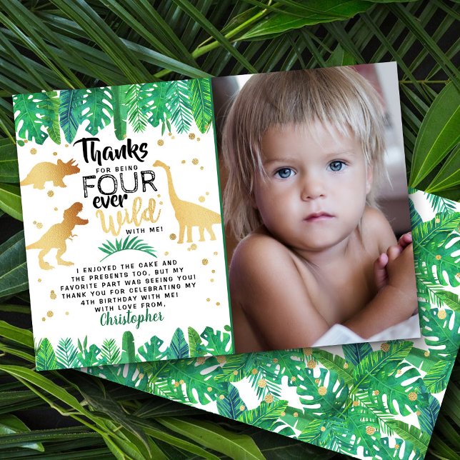 Vier Wilde Dinosaurier Jungen 4. Geburtstag Foto Dankeskarte (Von Creator hochgeladen)