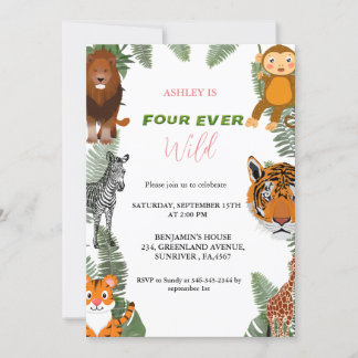 Vier wilde Girl-Safari zum 4. Party Einladung