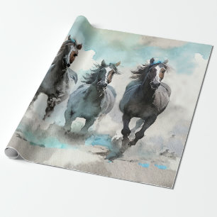 Vier wilde Mustangs galoppieren über die Prärie Geschenkpapier