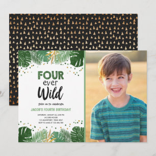 Vier Wilde Tropische Safari Junge Gold Geburtstag Einladung