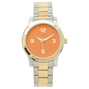 Vier Zahlen - weiß auf Orange Armbanduhr