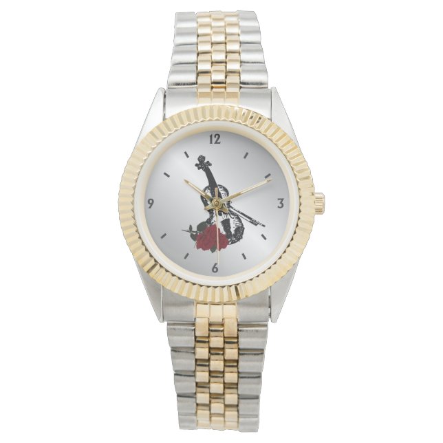 Vier Ziffern für Geige und Rose Armbanduhr (Vorderseite)