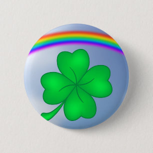 Vierblät triges Kleeblatt mit Regenbogen Button