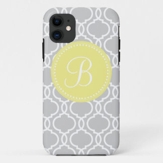 Vierblatt individuelles Monogramm in Grau und Gelb Case-Mate iPhone Hülle