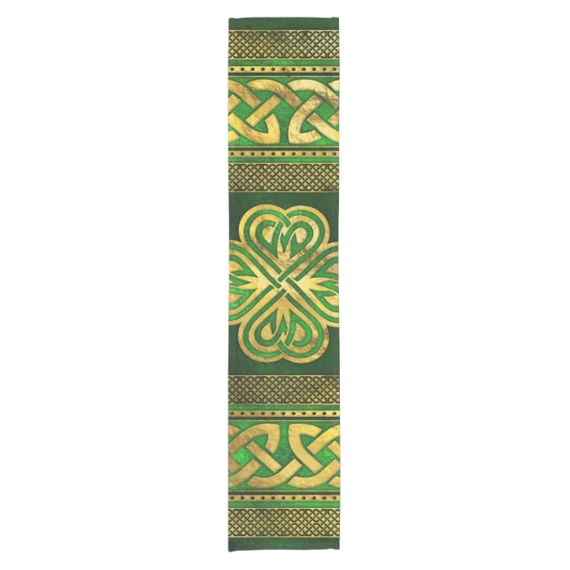 Vierblatt Lucky Clover Kleeblatt Ornament Kurzer Tischläufer (Vorderseite)