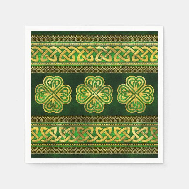 Vierblatt Lucky Clover Kleeblatt Ornament Serviette (Vorderseite)