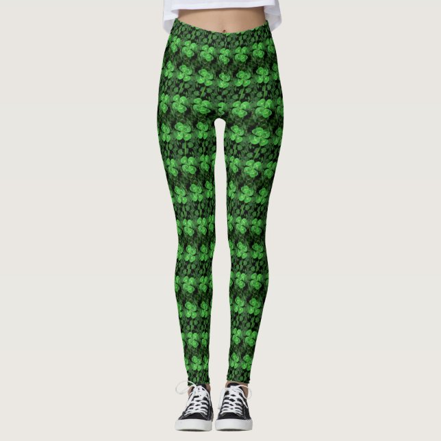Vierblättrige Clover Pattern St Patrick's Day Legg Leggings (Vorderseite)