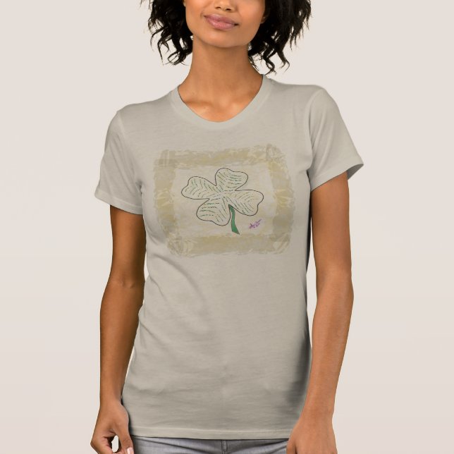 vierblättriges Kleeblatt Creme T - Shirt (Vorderseite)