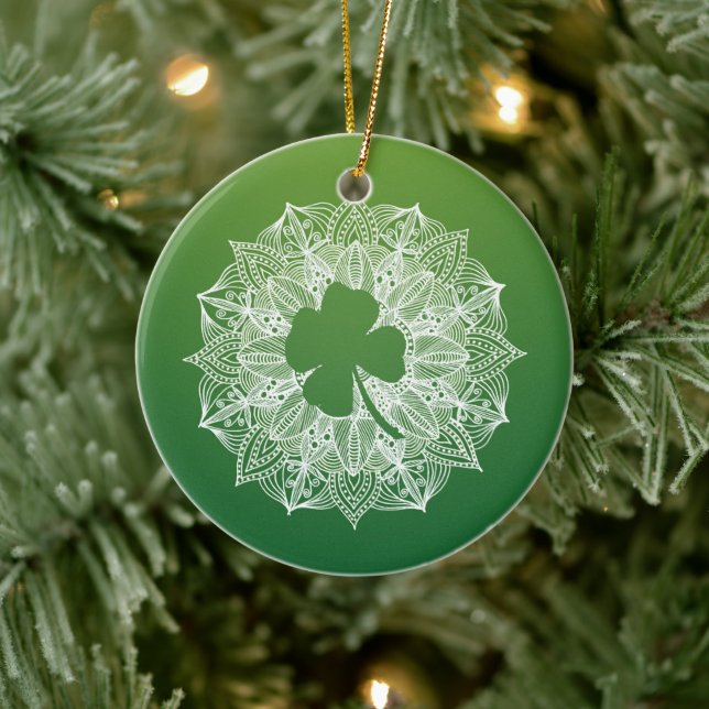 vierblättriges Kleeblatt Green Mandala Keramik Ornament (Baum)